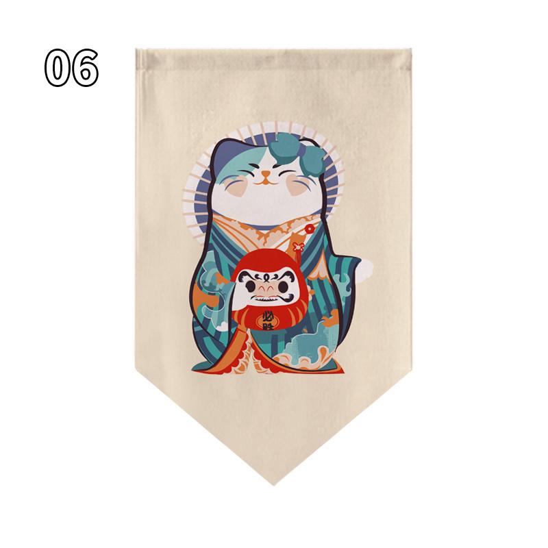 Japanese Style Lucky Cat Pattern Short Curtain Kitchen Door Partition Triangle Flag Restaurant Hanging Half Curtain Pennant