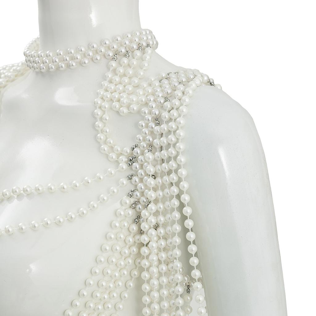 Catena Corpo Multi-Strato di Perle di Lusso per Donna Elegante Collana a Catena per Spalla con Perle e Nappa per Matrimonio Sposa Festa Serale
