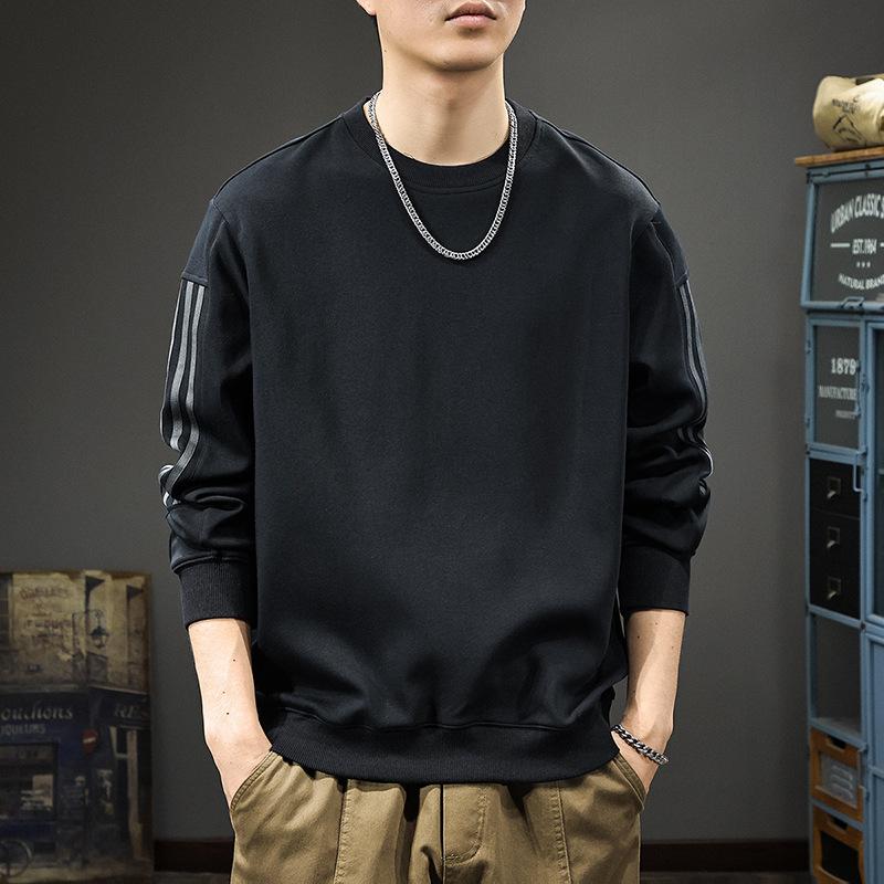 Autumn American Trendy Brand Striped Men'S Sweater Heavy Crew Neck Sports Top Loose Large Size Pullover Casual Jacket