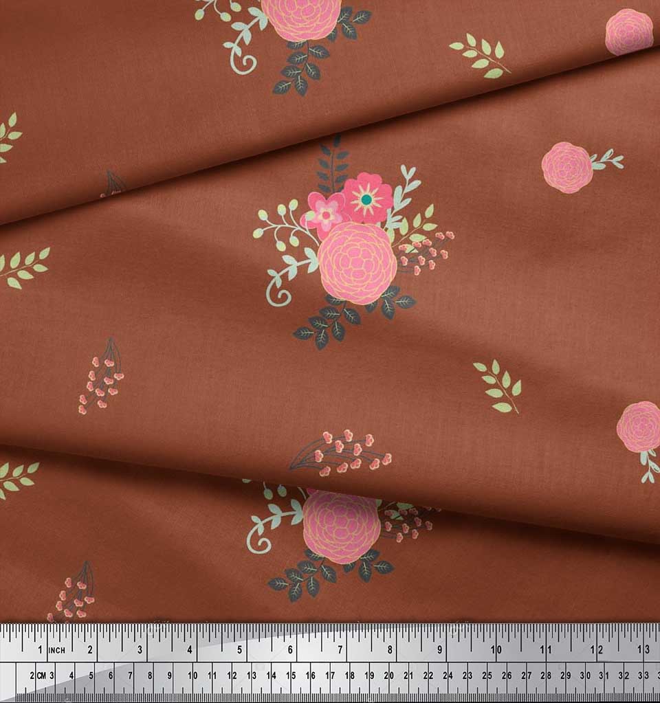 Soimoi Japan Crepe Satin Fabric Leaves,Aster & Camellia Flower Printed Craft Fabric by the Metre 42 Inch