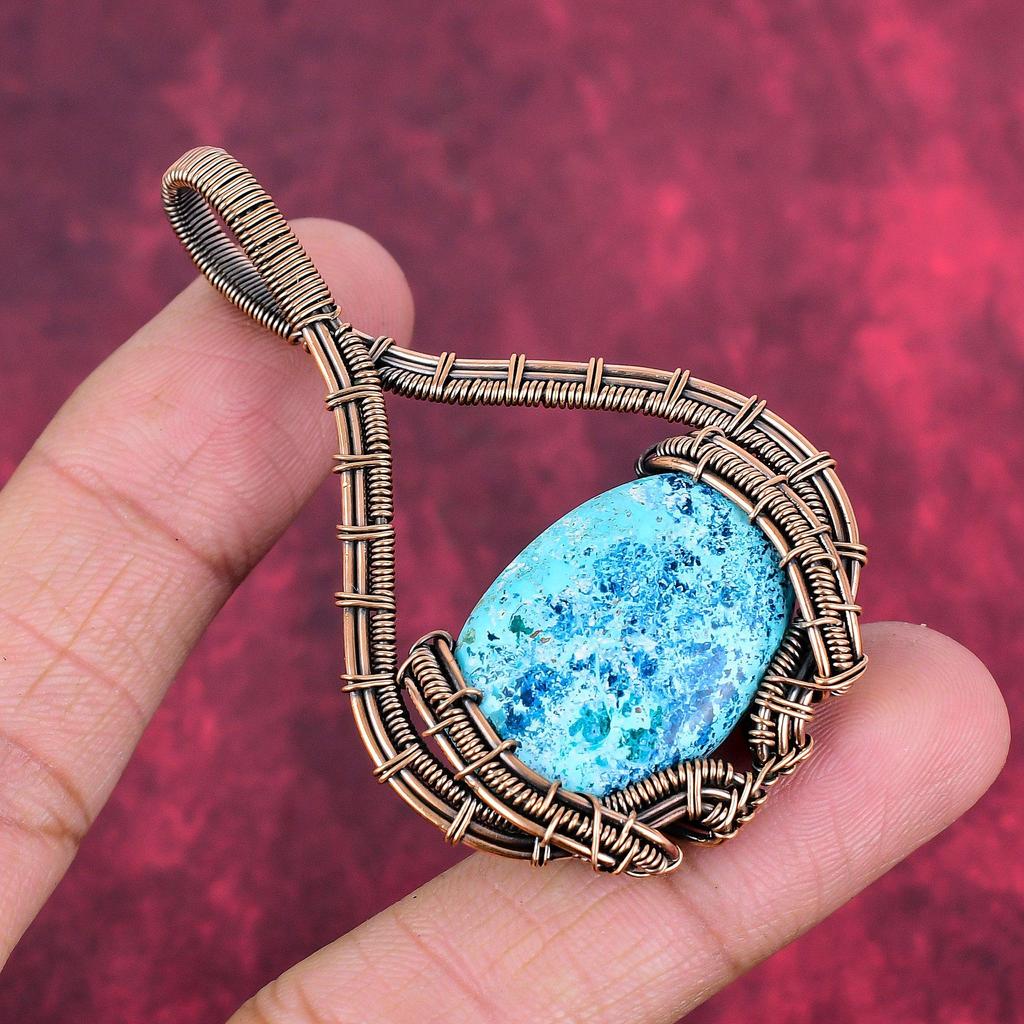 Chrysocolla pendant copper wire wrapped pendant natural gemstone pendant copper jewelry gifts for her handmade pendant latest design jewelry