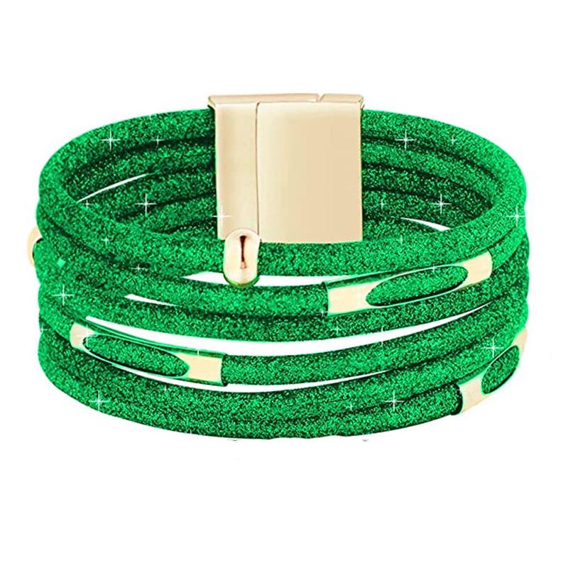 Leopard Print Magnetic Buckle Leather Bracelet: Alloy Beaded Cord with Copper Tube