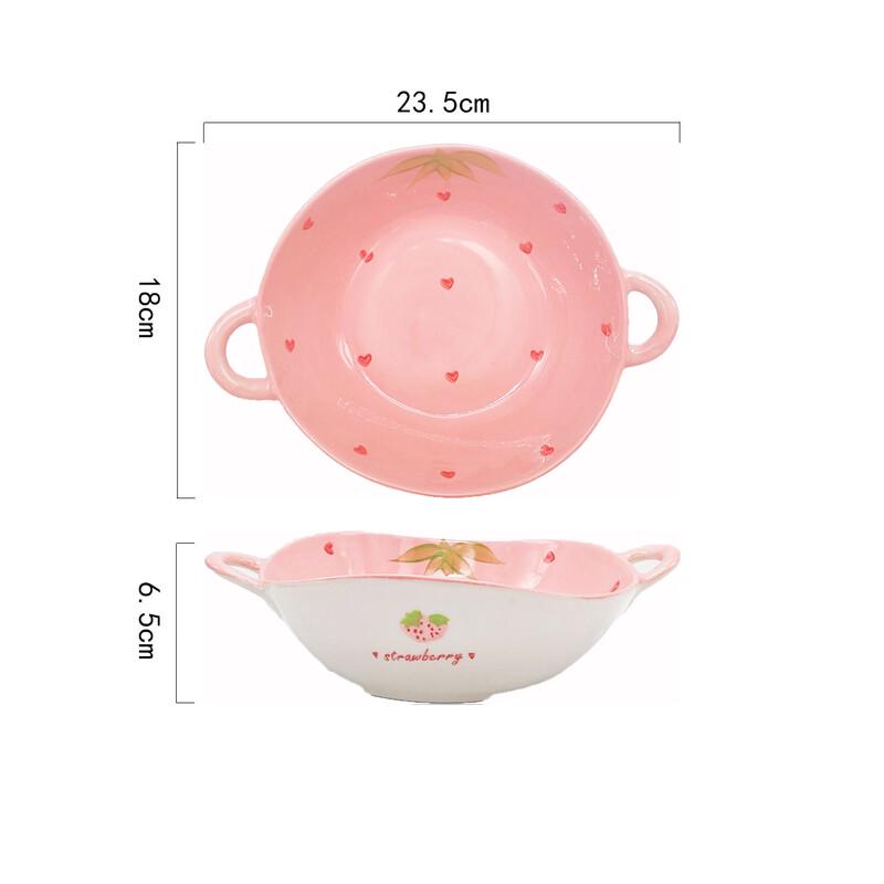 Abay Strawberry Enamel Double Handle Irregular Bowl Set