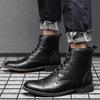 Fashion Classic Retro Men Ankle Boots High Quality Italian Luxury Shoes Designers High-top Non-Slip Outdoor Leather Men Motorcycle Boots