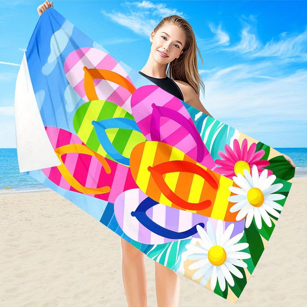 Cartoon Flip Flops Print Microfiber Towel, Extra Large Quick Dry Soft with Pocket