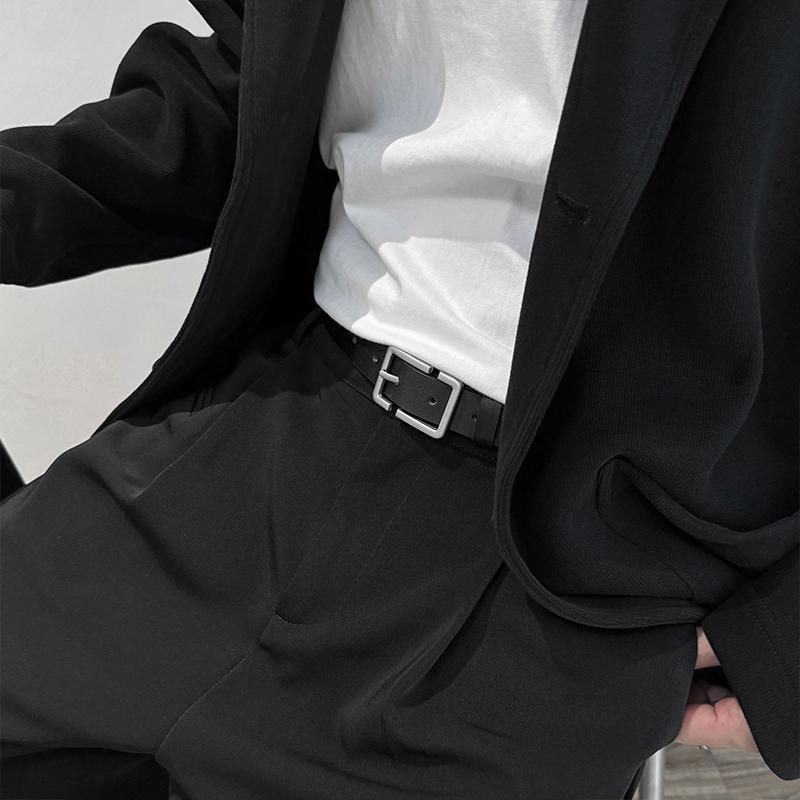 Koreański Cienki Pasek Męski Prosta Kwadratowa Klamra Pinowa Pasek Vintage Jeansy Spodnie Skórzany PU Pas Biodrowy Pasek do Talii