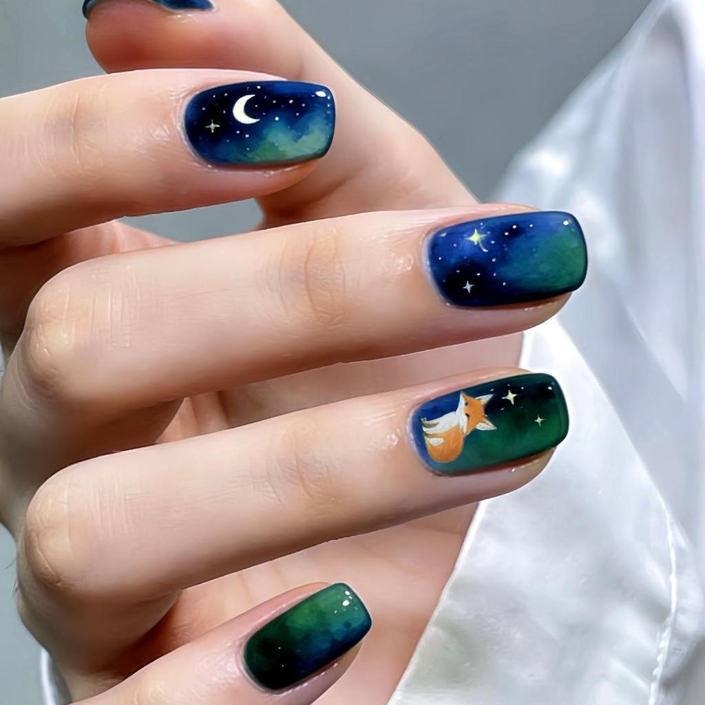 Cat Eye Polka Dot Detachable Nails with Bow Patches - Cute Handmade Nail Art for New Year