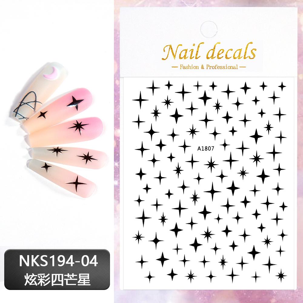 Black White Star 3D Nail Art Sticker Y2K Pentagram Self-Adhesive Decals Laser Shiny Glitters Starlight Manicure Ornaments Slider