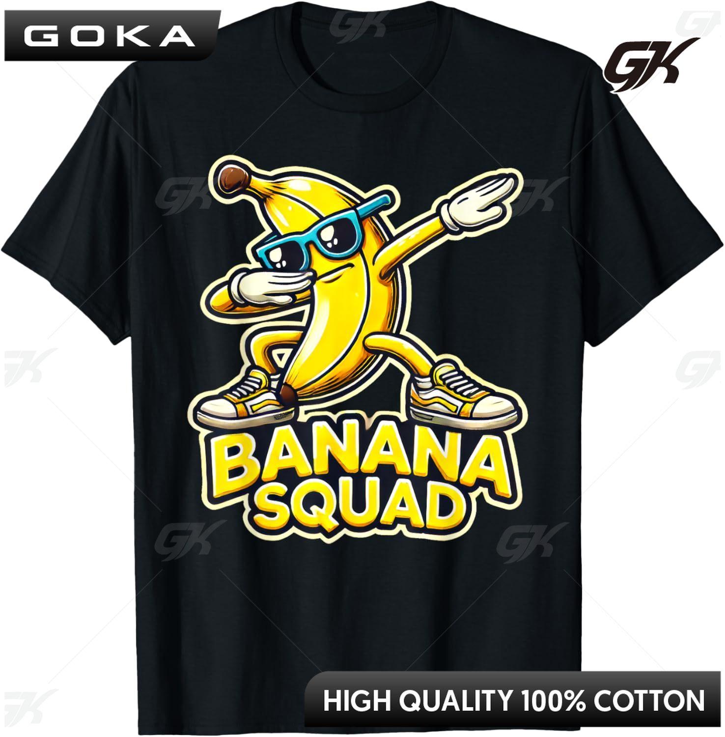 Banana Squad Funny Dabbing Banana Food  Dab Funky Fruit Printed GraphicTShirt Printed Graphic Round Short Sleeved Tops S