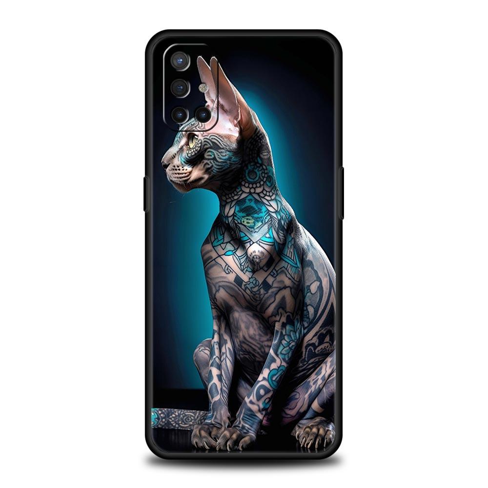 Phone Case For Oneplus 13R 12R 10R 13 12 11 10T Nord N100 N10 Z N30 CE 3 2 2T Pro Lite 5G Soft TPU Cover Animal Cat Tattoo Capas