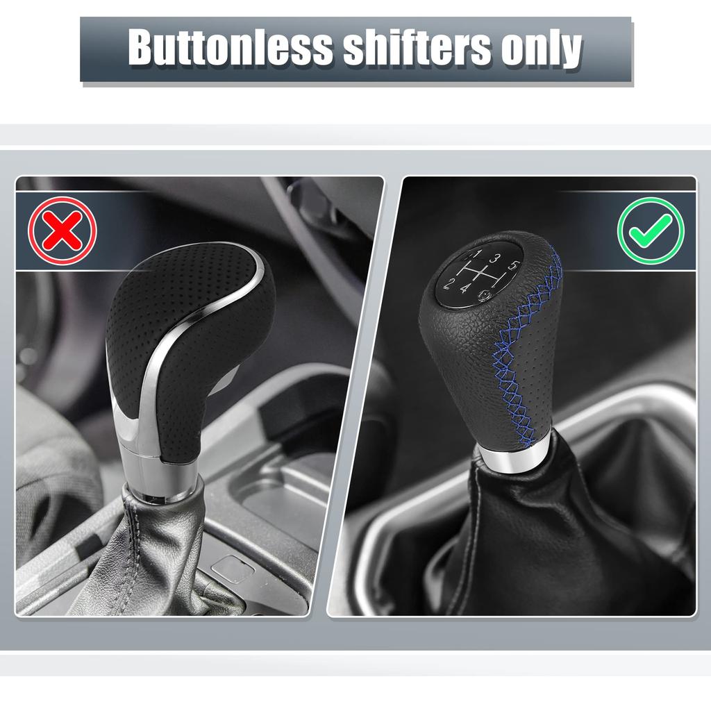 uxcell Black Universal 5-Speed PU Leather Manual Stick Shift Knob Auto Car Gear Lever Shifter with Hole Blue Stitching