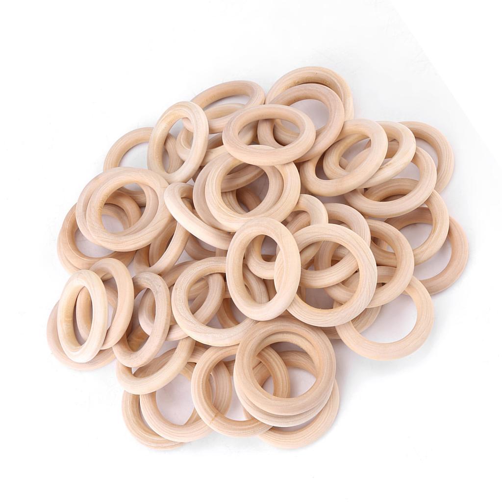 50pcs Unfinished Natural Wooden Round Rings DIY Wood Craft Circles
