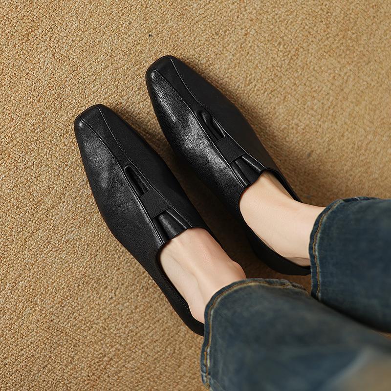 Fashion 2025 Spring New Soft Genuine Leather Women Heels Shoes Square Toe Comfortable Fashion Casual Low Heel Shoes Four Seasons Shoes