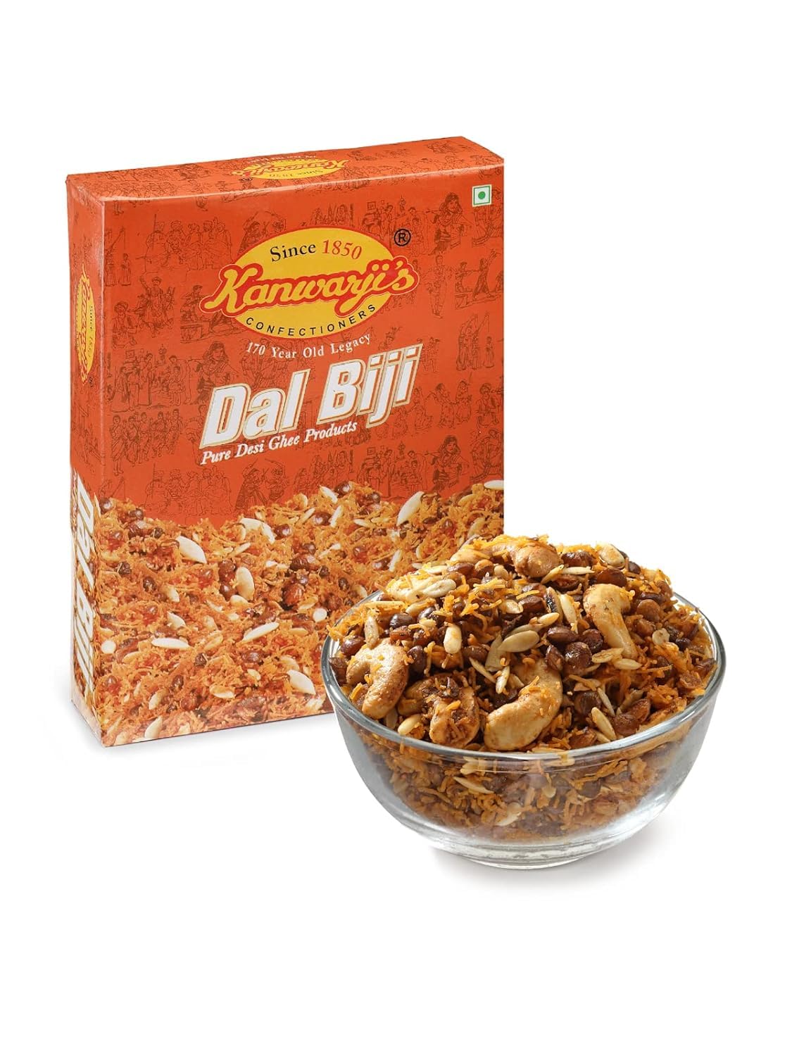 

Kanwarji s Confectioners|Made with Pure 100% Desi Ghee | Dalmoth|Namkeen|100% Handmade and Ready to eat|Kaju Dal Biji(750gm)