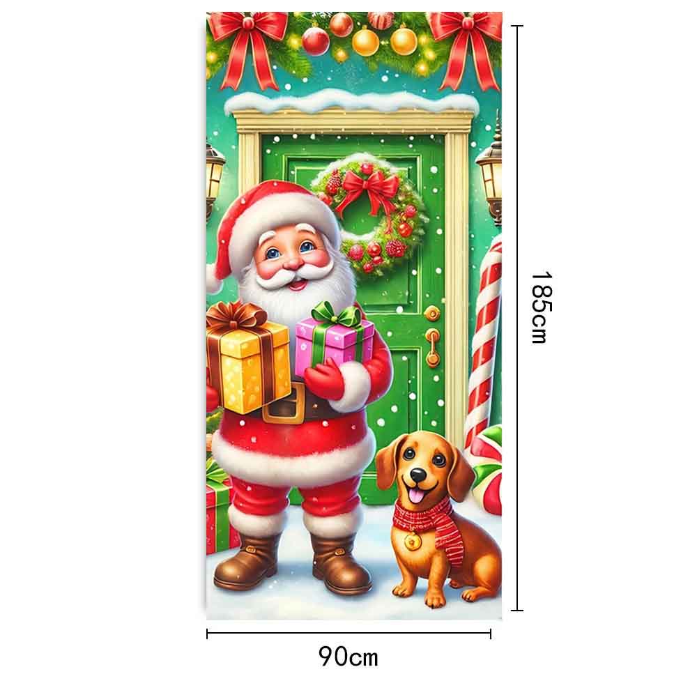 Large Santa Claus Christmas Door Cover 2025 Xmas Outdoor Decoration Funny Santa Hanging Backdrop for Home Porch Front Door