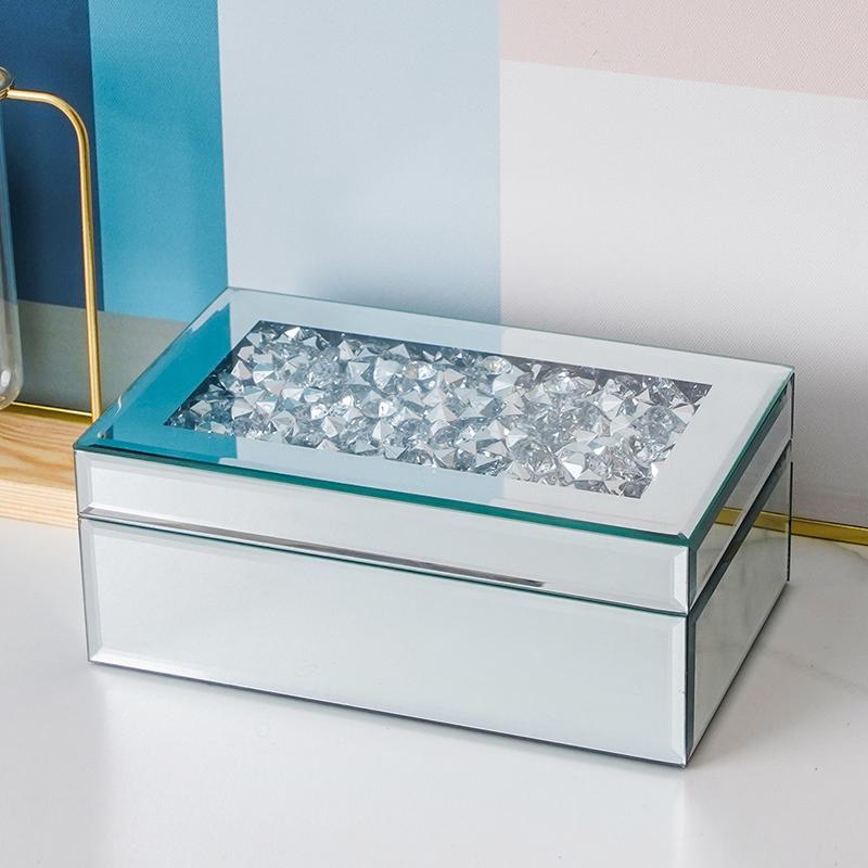 Crystal Glass Jewelry Box Trinkets Watch Case Storage Box Jewelry Accessories Display Containers Velvet Ring Earring Showcase