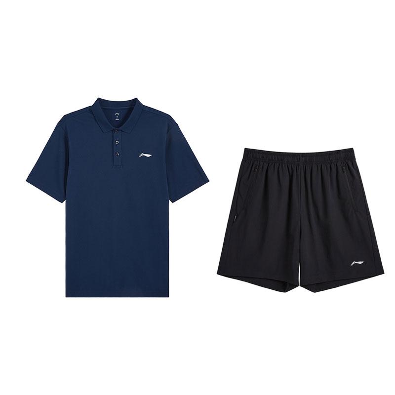 

Дышащая футболка-поло Li Ning Удобные Универсальные Пятиточечные брюки Повседневный спортивный костюм Мужской костюм Guangdong-Blue Черный U803-3+V157-1 S