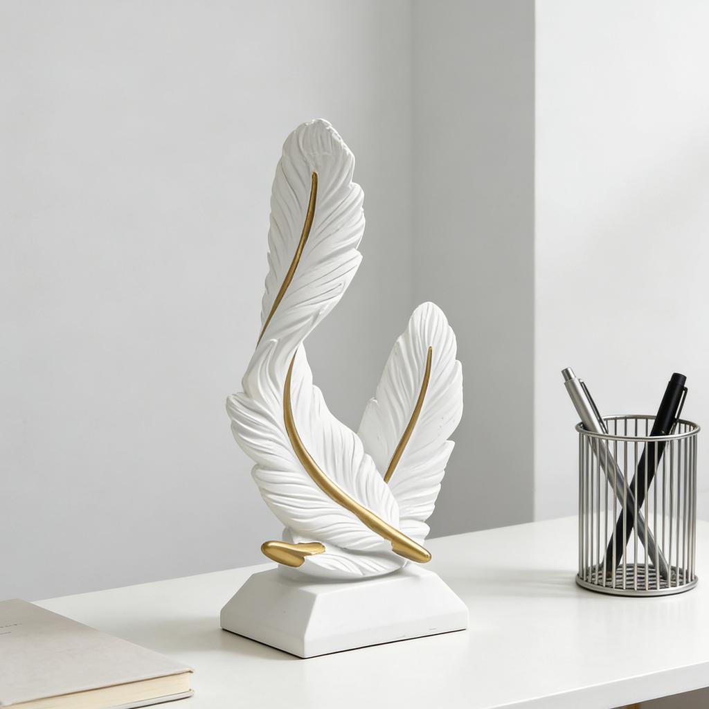 Resin Feathered Statue Elegant Abstract Art Sculpture with Base For Modern Homes Office Tabletop and Bookshelf Decors