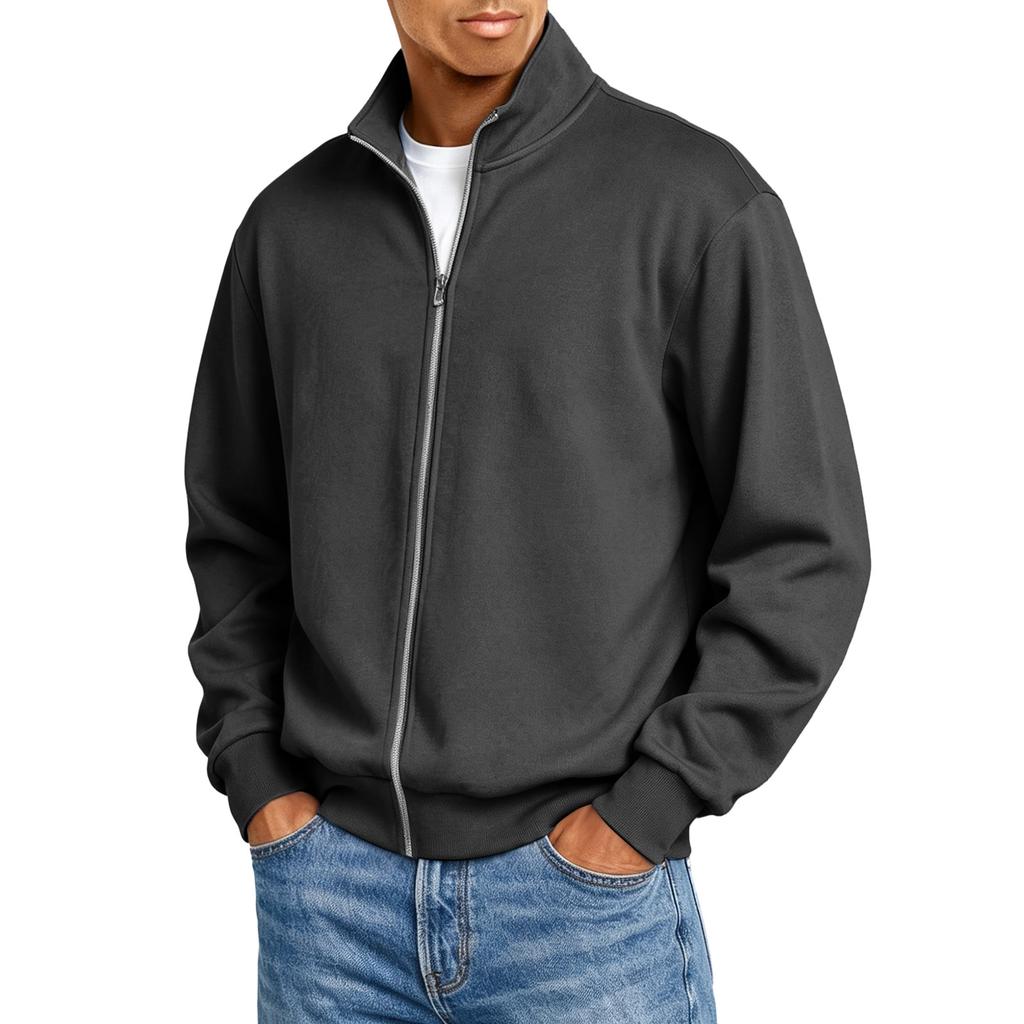 Men's Full Zip Long Sleeve Casual T-Shirt Loose Fit Top for Fall