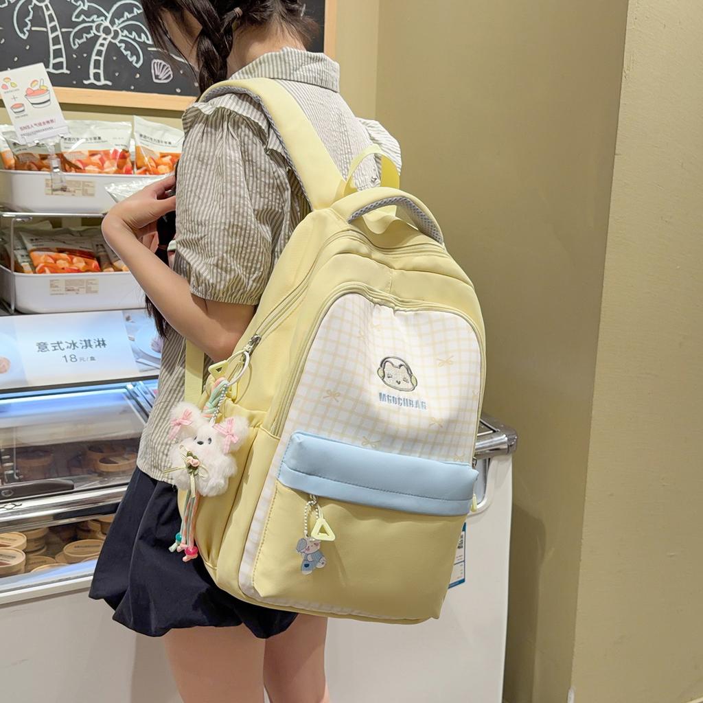 Schoolbag Japanese new high-value fresh, sweet and sweet plaid backpack junior high school students lightweight large-capacity backpack