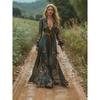 Women's Long Sleeve Printed Long Dress Shirt Collar Maxi Dress