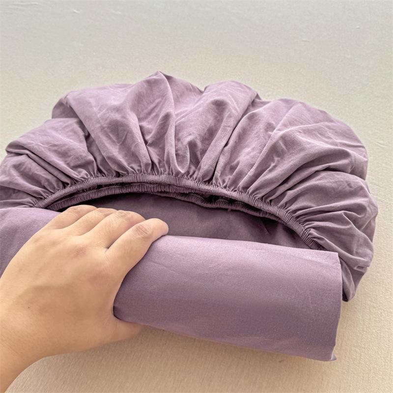 Pure Cotton Yarn-Dyed Washed Fitted Sheet: Non-Slip, Dustproof, Skin-Friendly Mattress Protector 3-Piece Set.