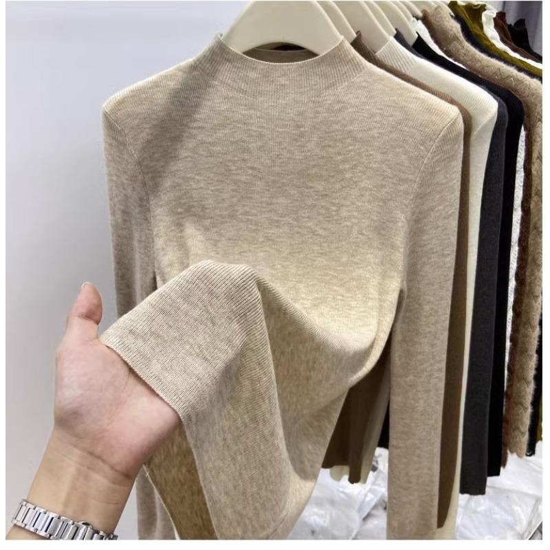 Autumn Winter New Semi-turtleneck Knitted Women Sweater Female Slim Fashion Elegant Pullover Thin Inner Bottoming Shirt Solid Loose Casual Simple Tops