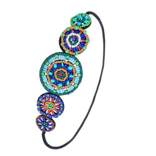 

Этническая цветная бисерная повязка на голову ручной работы, жемчужная со стразами, бисерный ободок для волос для женщин и девочек, аксессуары для волос