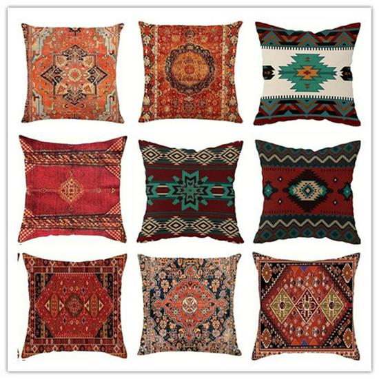 Retro Mandala Emoji Leinen Kissenbezug - Ohne Füllung