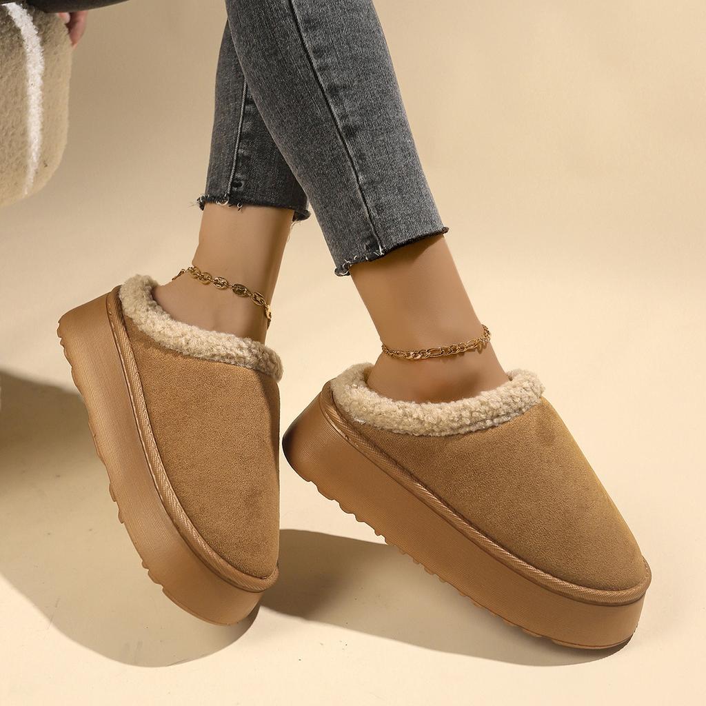 Warm Suede Winter Slippers Women Casual Shoes Fur Slingback Short Boots Shalloe Platform Cotton Snow Shoes Brand Mujer Zapatos