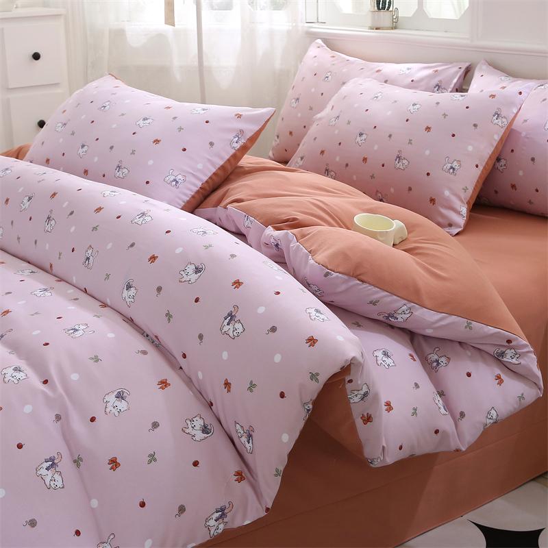 New Spring Duvet Cover Class A Double Yarn Printed Knitted Cotton 3-4 Piece Quilt Bed Sheet Pillowcase Small Fresh Bedding