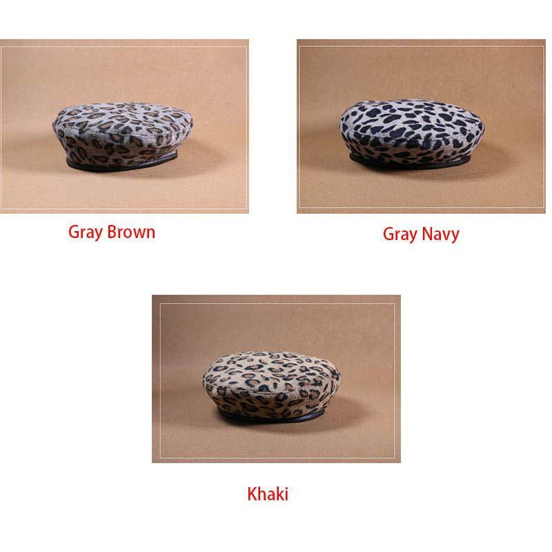Damen Vintage Leopardenmuster Wolle Weich Winter Warm Baskenmütze Klassische Beanie Mütze