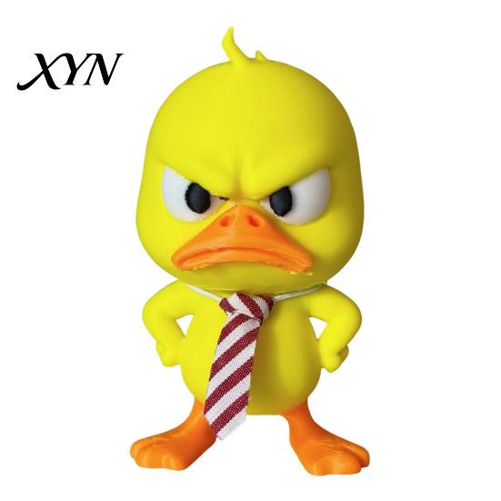 Cute Desktop Ornament with Tie 3D Printed Angry Duck Figurine, Yellow Detachable Articulated Tie, Fun Expression for Family Home Office Nursery
