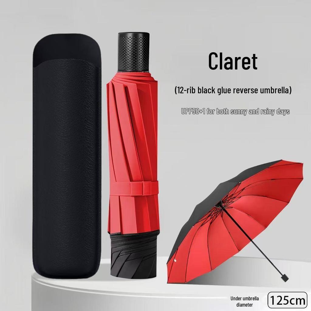 12-Rib Folding Umbrella for Sun and Rain Protection