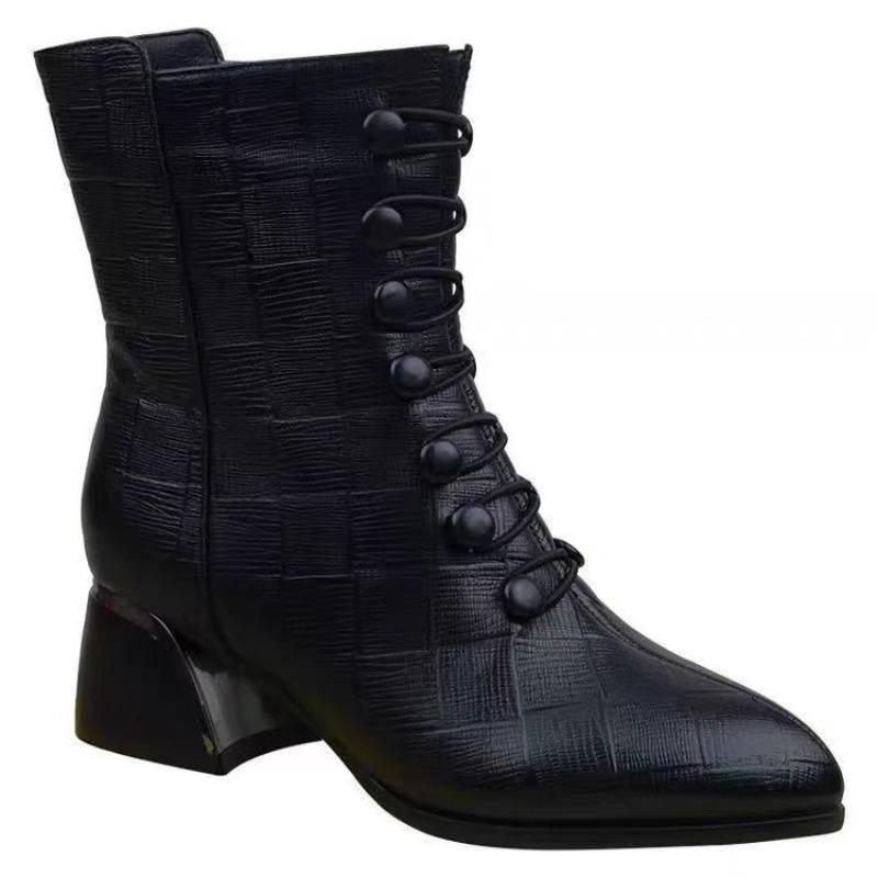 Boots for Women's Autumn and Winter New Fleece Thickened Martin Boots Thick Heel Short Boots Leather Boots for Women