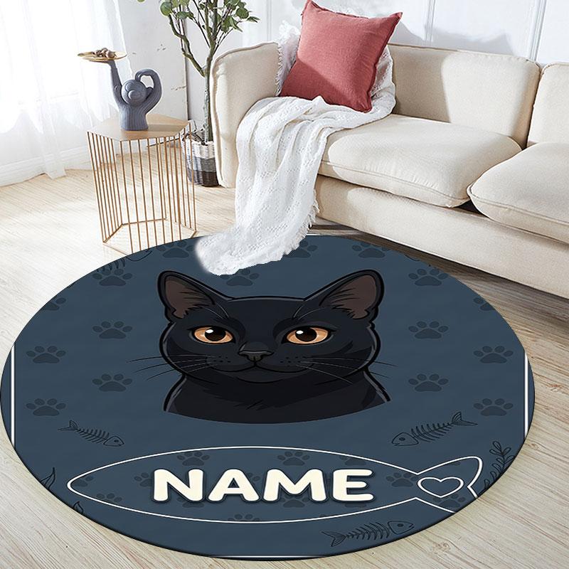 Custom Name,Cat Fish Label Portrait pattern round rug,Carpet Rug for Living Room Bedroom Playroom ,Non-slip Floor Mat,Holiday Gifts and Birthday Gifts