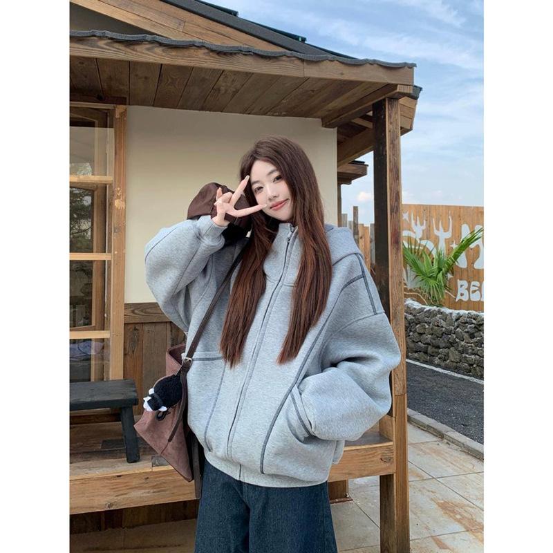 Korean Style Hooded Long-sleeved Sweatshirt for Women Autumn New Casual Sports Style Splicing Design Foreign Style Jacket
