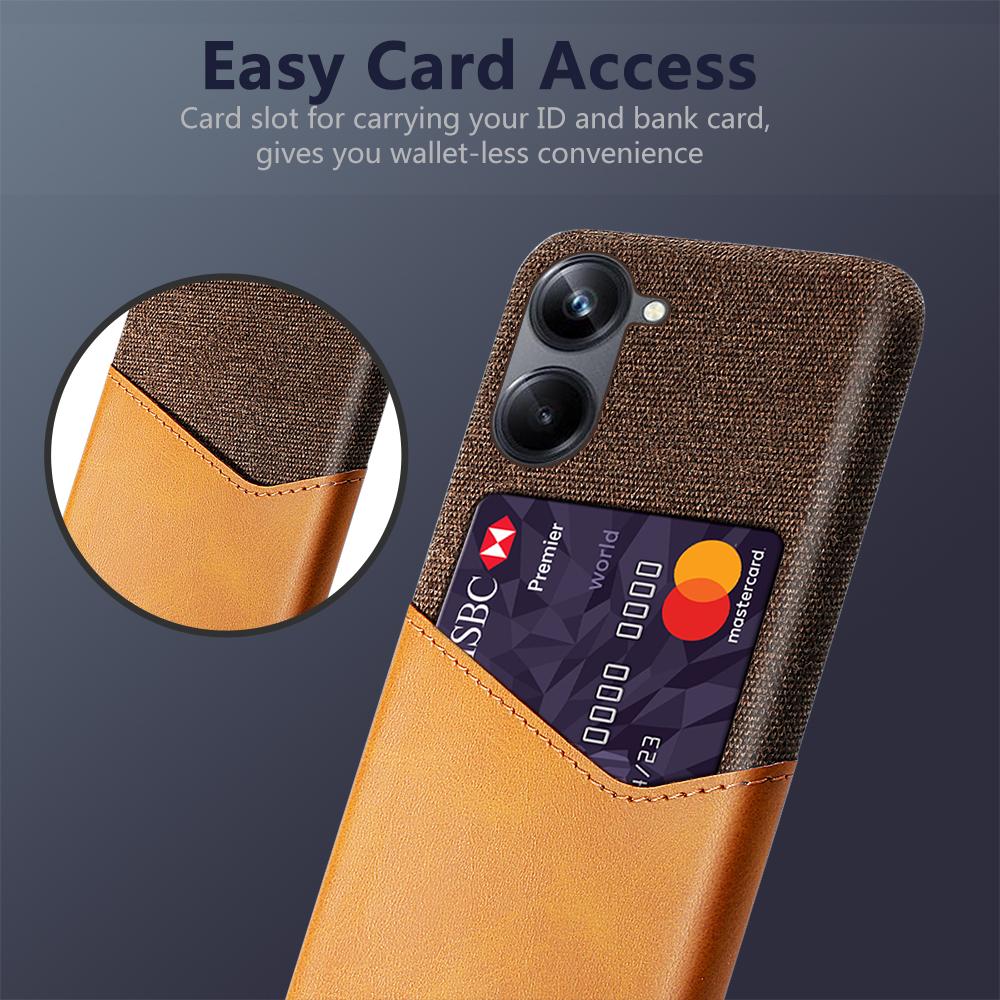 

For Realme 10 Pro 5G Cloth Texture PU Leather Coated Hard PC Case Card Holder Anti-drop Phone Cover Orange