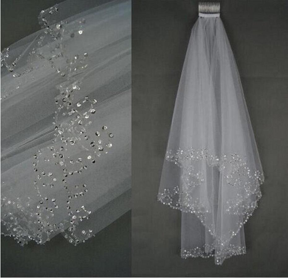 Korean-Style Bride Veil with Beaded Hair Comb, 2-Layer Exquisite Handmade Design