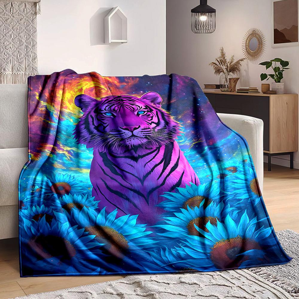 1pc Cosmic Tiger Blanket - Lightweight Flannel Fleece with Digital Printing, Soft Warm for Sofa, Travel, Camping, Office yy251018338