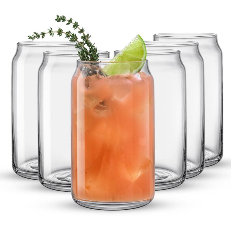 Drinking Glass Cup Set, 6 Pieces of 16-ounce Beer Can-shaped Glasses, Transparent Juice Cups