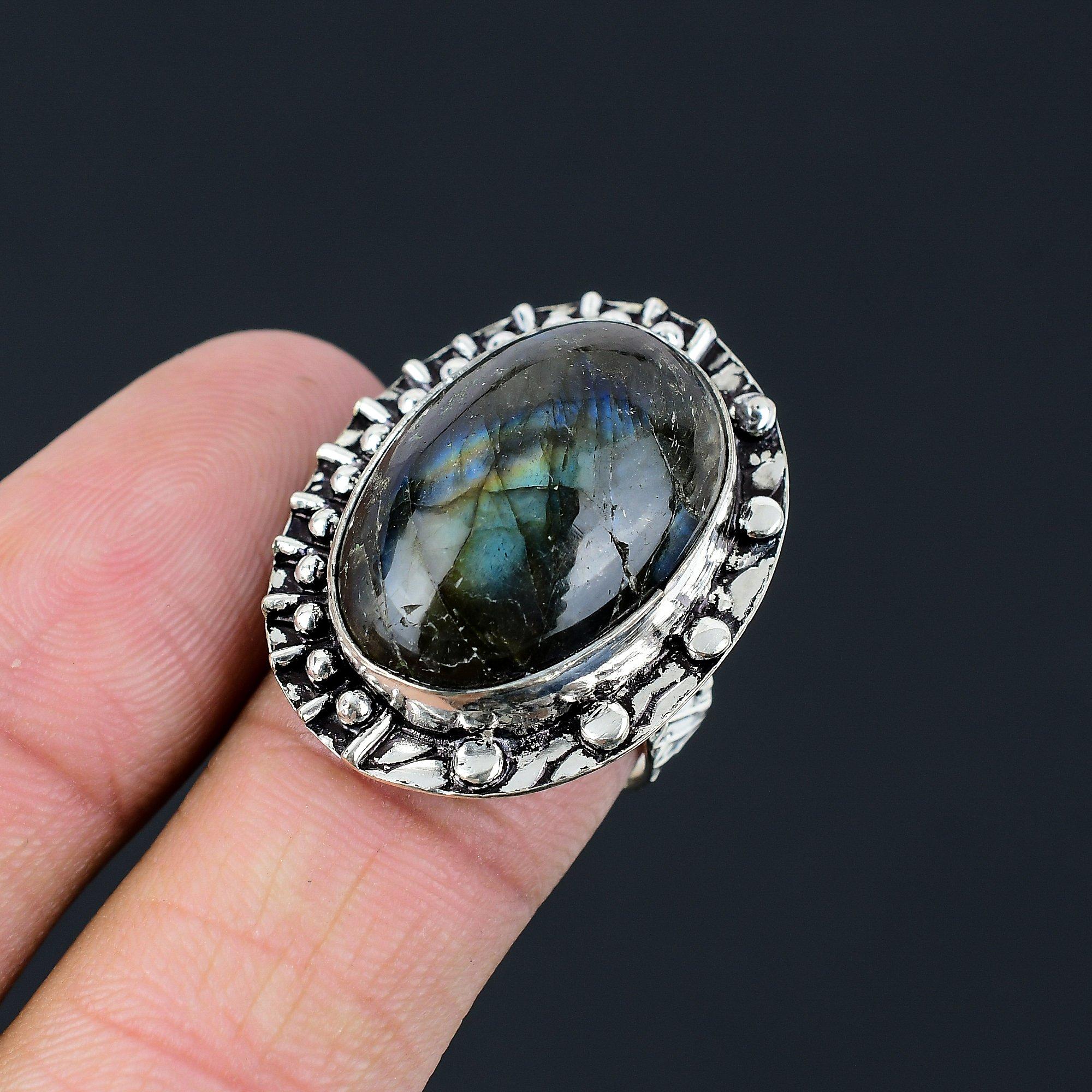Sisters Day Deal 925 Sterling Silver Labradorite Gemstone Stackable Ring US 8 8