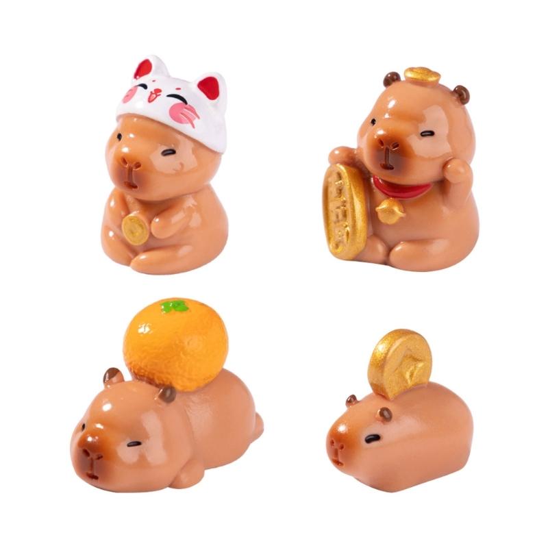 Miniature Capybara Figurines Set of 7 Tiny Resins Animals Statues for New Year or Birthday Decoration Attracting Wealth