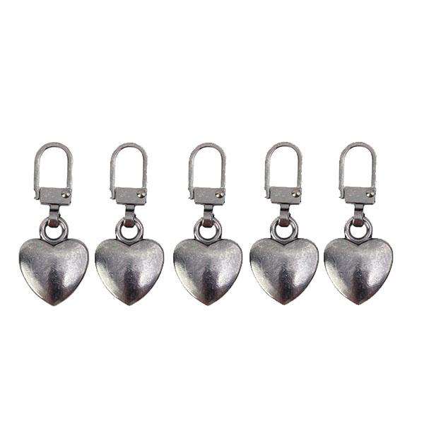 Set of 5/10 Heart-Shaped Metal Zipper Pullers for DIY Sewing and Repair