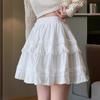 Women's High Waist High Rise Skirt A-Line Mini Skirt Sweet Style Embroidery Solid Color Layered Ruffled Cake Skirt for Spring Daily Casual Wear