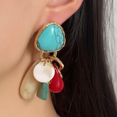 Modische Retro-Ohrringe im ethnischen Stil für Damen, bunte unregelmäßige Formen, Perlen, Diamanten, personalisierte Perlen, Nischenschmuck