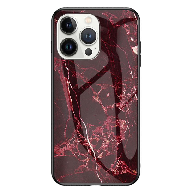 

Back Cover for iPhone 15 Pro,Marble Pattern Tempered Glass+PC+TPU Anti-Scratch Phone Case Blood Red Marble