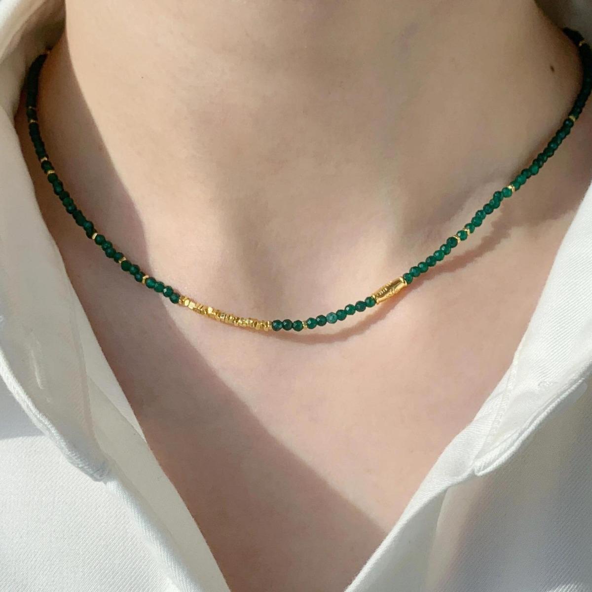 Female Versatile Niche New Chinese Style Collarbone Necklace Emerald Necklace