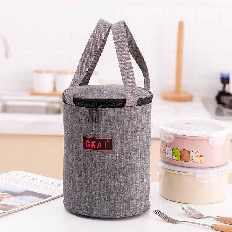Handheld cylindrical insulated lunch bag, lunch box bag, portable, meal bag, waterproof, picnic bag, simple