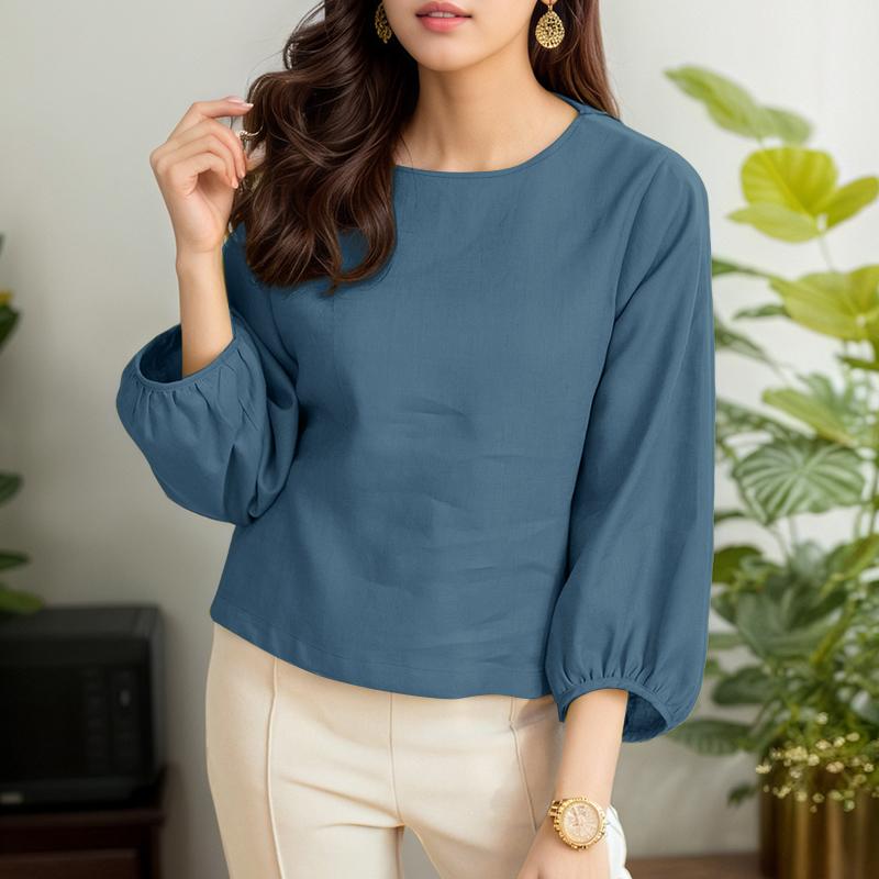 ZANZEA Women Casual Round Neck 3/4 Sleeve Loose Plain Blouse